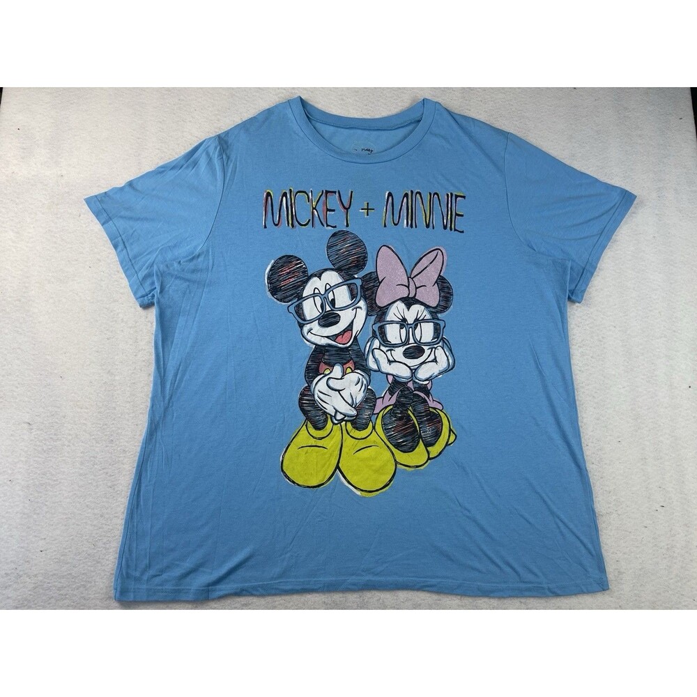 Disney Mickey Mouse & Minnie Plus Size 3X Unisex Light Blue Graphic T-Shirt